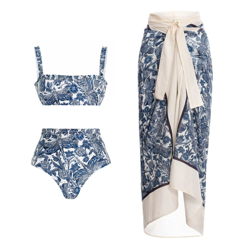 Conjunto de Bañador y Sarong con Diseño de Libélula Azul