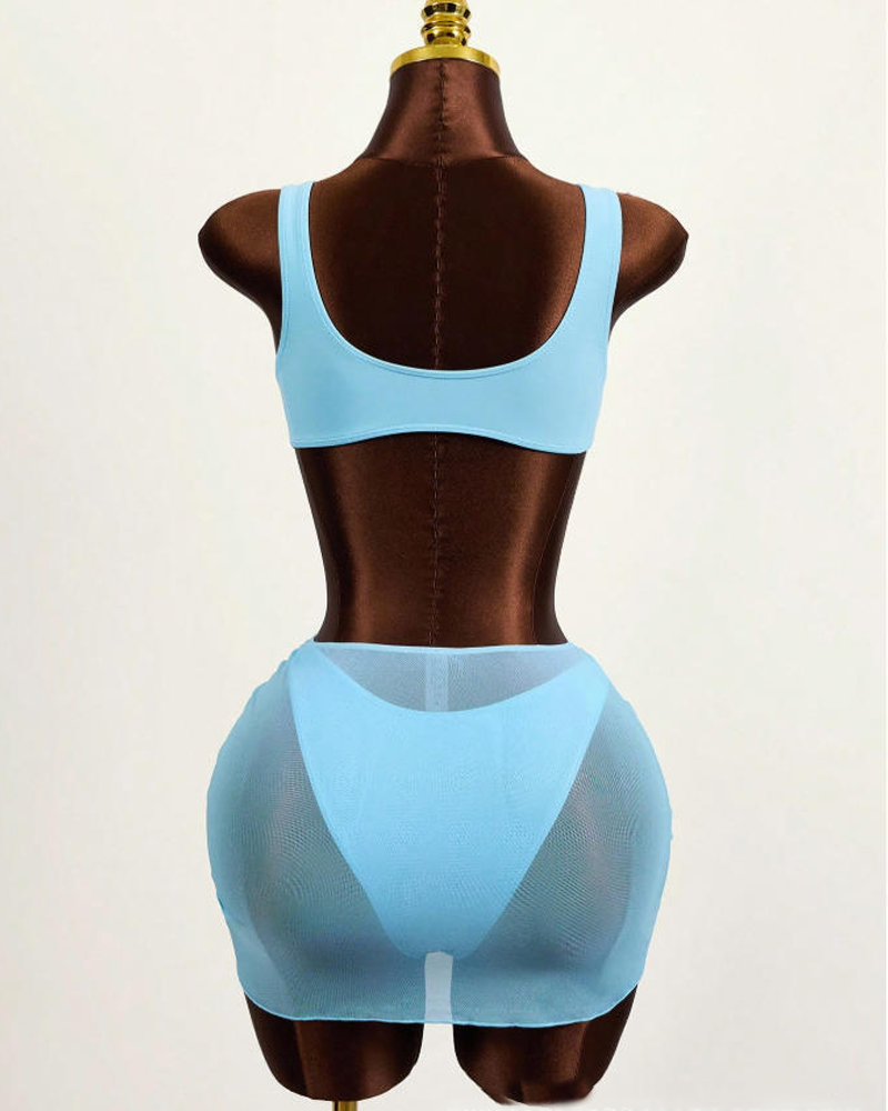 Conjunto de Bikini Transparente Sin Espalda con Cubierta Sexy