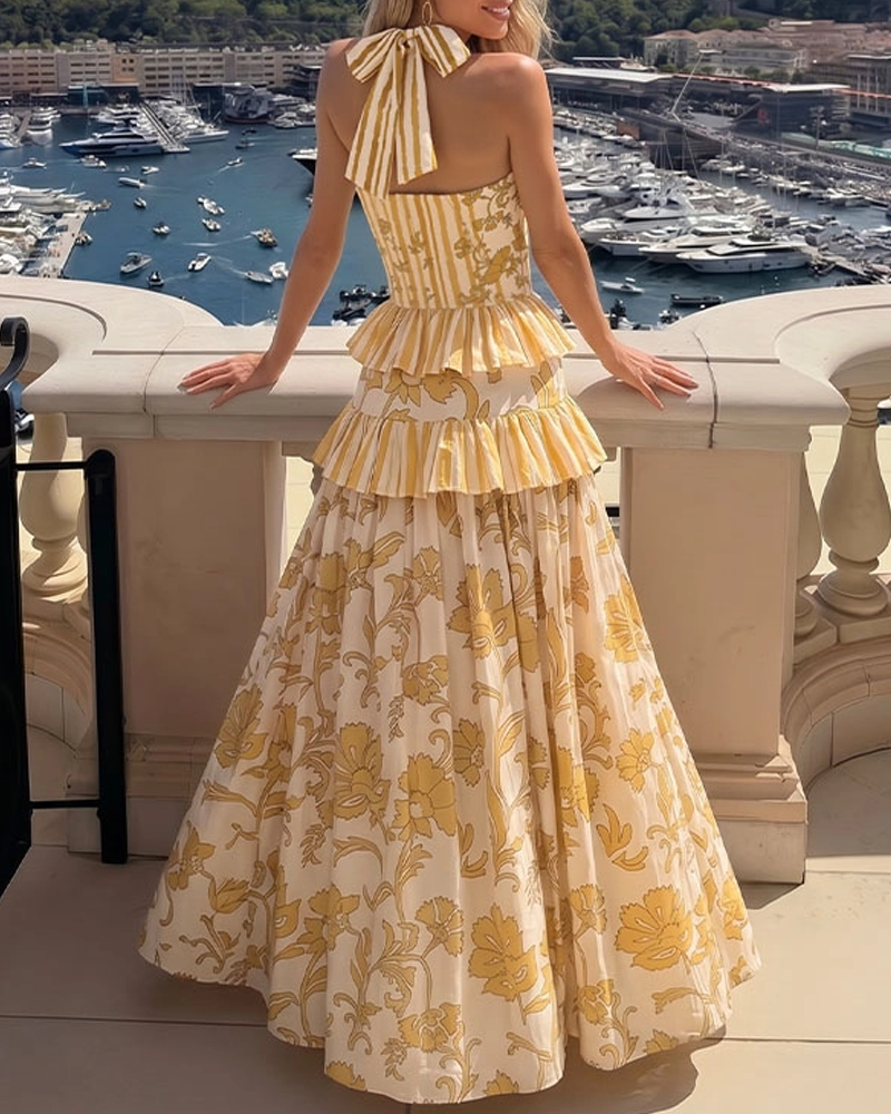 Conjunto de Baño Estampado en Amarillo Limón con Diseño Halter