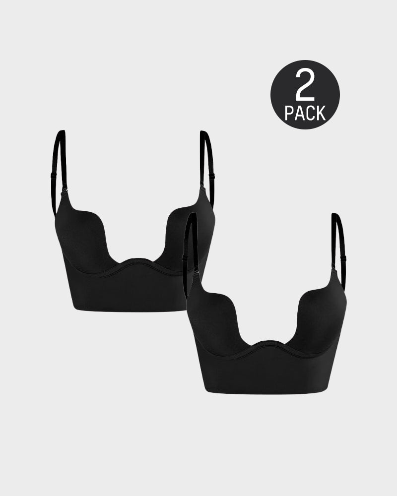 [Paquete de 2] Sujetador Plunge de Espalda Baja - Negro