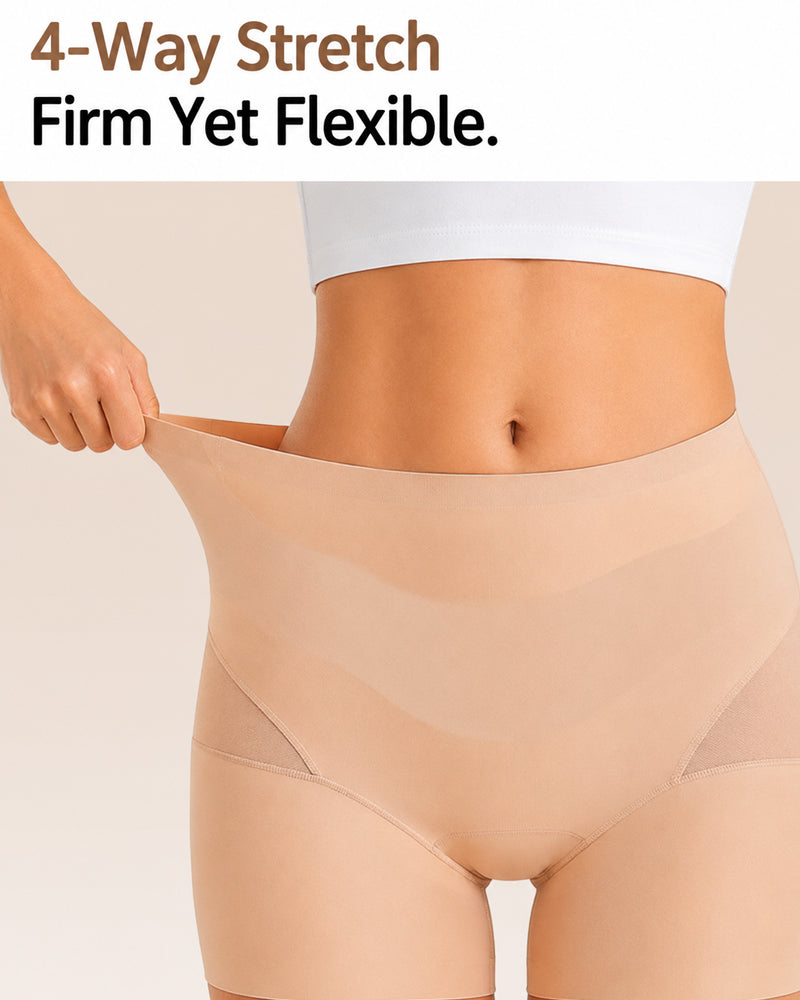 Conjunto de 2 Pantalones Cortos de Cintura Alta Sin Costuras con Control Abdomen y Malla Transpirable