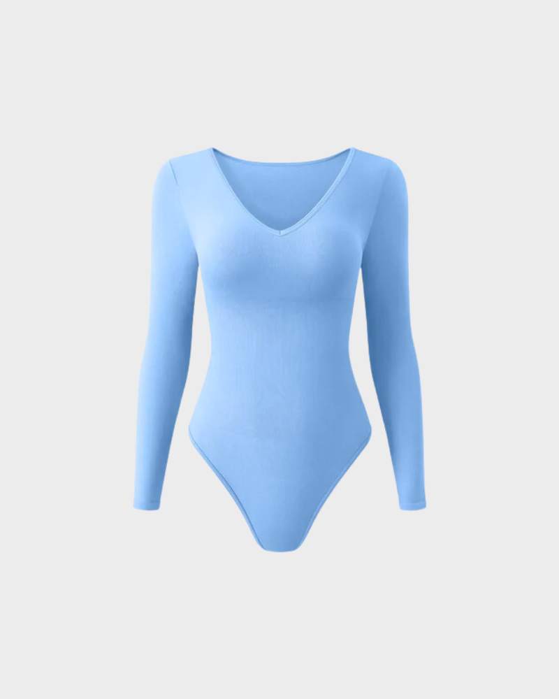 Floralshe® Body Acanalado Sexy de Manga Larga con Cuello en V