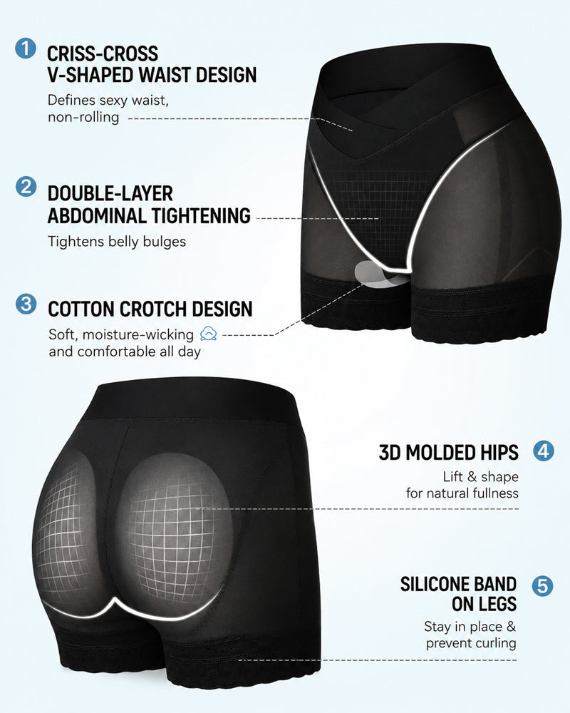 Panties Modeladores de Malla Transparente con Control de Abdomen y Levantamiento de Glúteos - Diseño V Crossover
