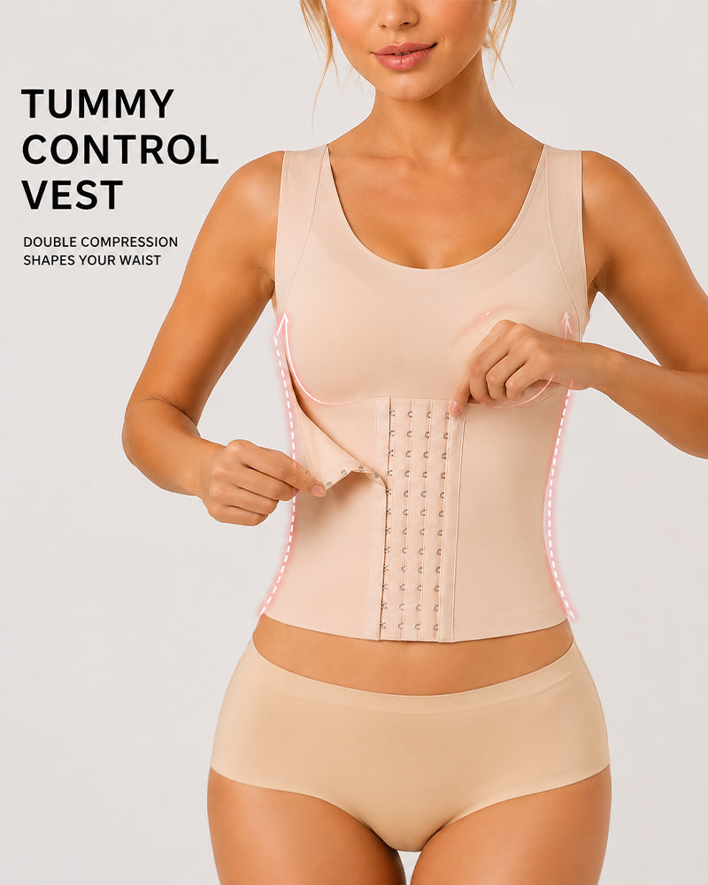 Chaleco moldeador sin costuras con control de abdomen y cierre frontal 4 en 1, sin alambres y diseño de espalda cruzada