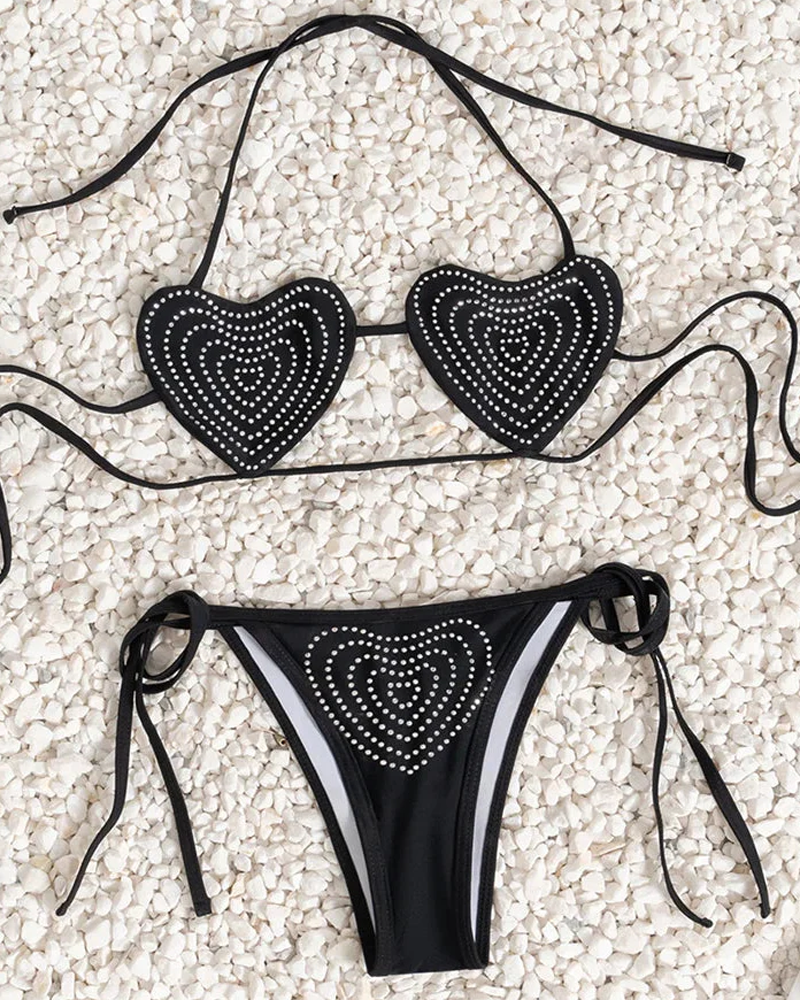 Conjunto de Bikini de Verano con Corazón y Rhinestones para Mujeres