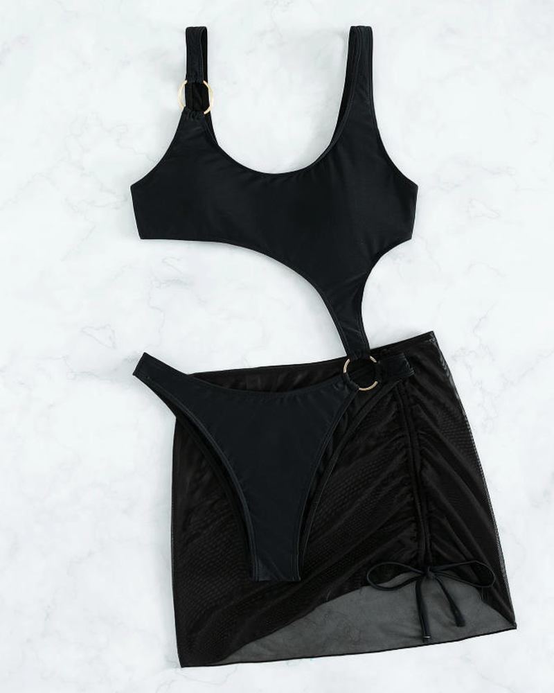 Conjunto de Bikini Transparente Sin Espalda con Cubierta Sexy