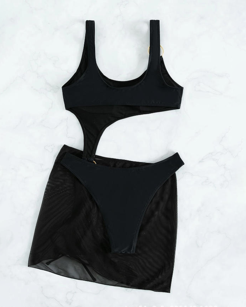 Conjunto de Bikini Transparente Sin Espalda con Cubierta Sexy