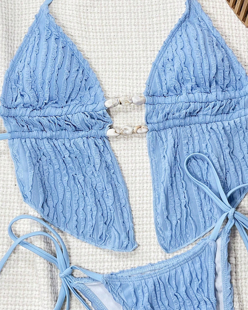 Conjunto de Bikini Sexy de Dos Piezas con Tirantes y Color Sólido