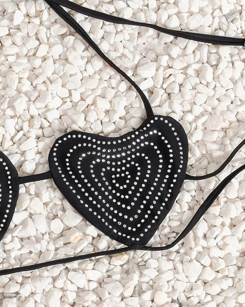Conjunto de Bikini de Verano con Corazón y Rhinestones para Mujeres