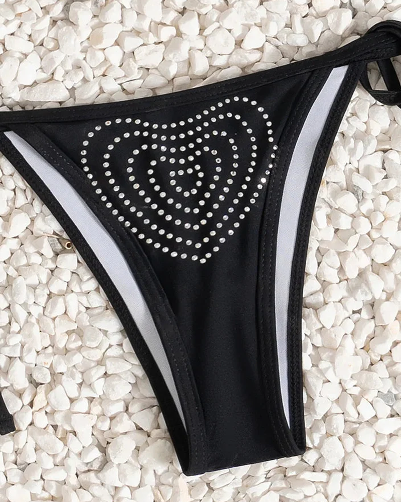 Conjunto de Bikini de Verano con Corazón y Rhinestones para Mujeres