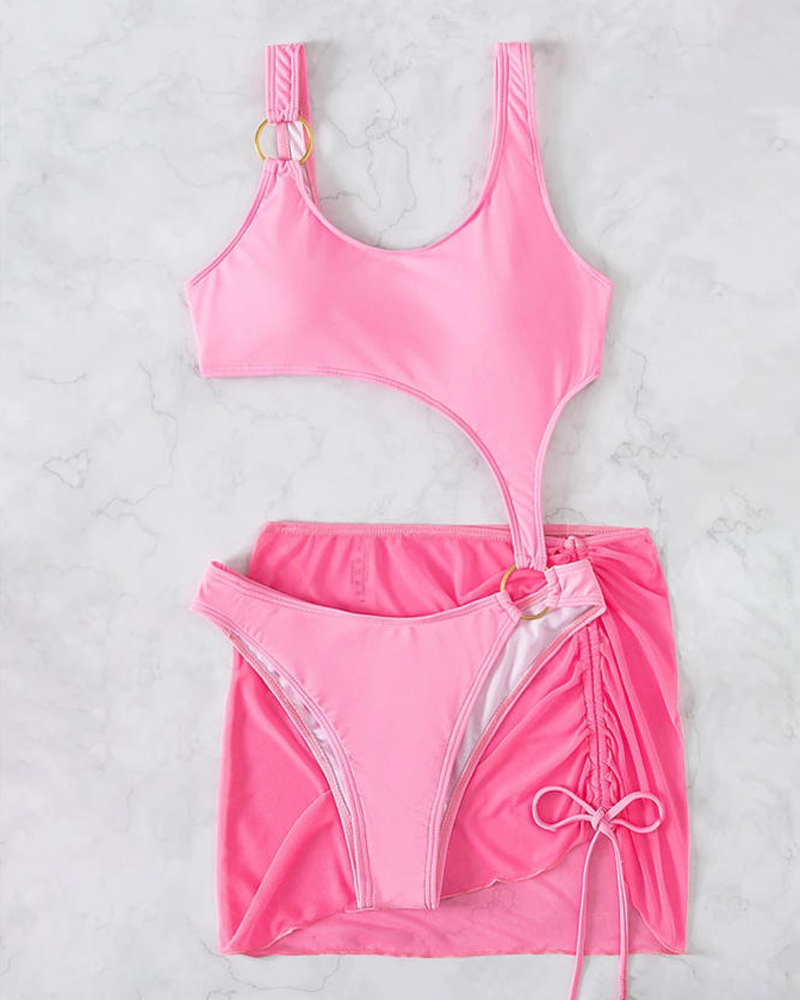 Conjunto de Bikini Transparente Sin Espalda con Cubierta Sexy
