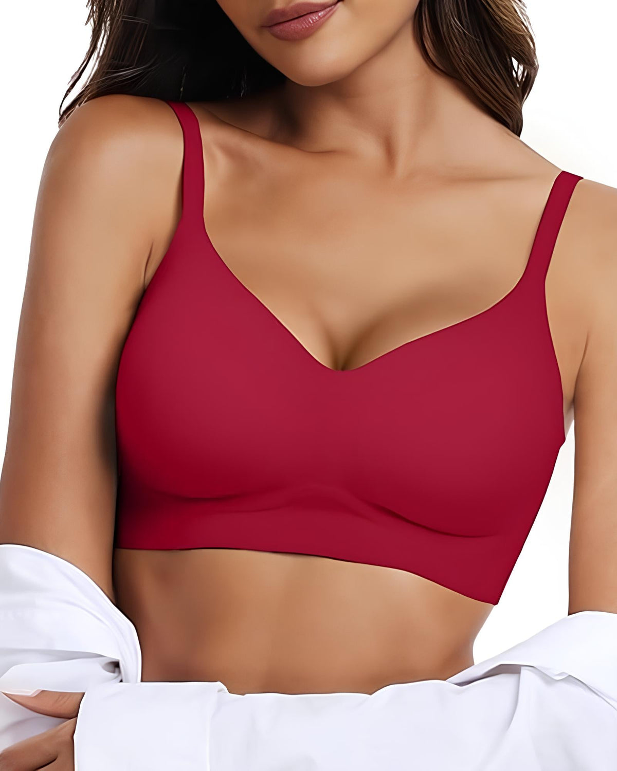 Sujetador sin costuras para mujer con escote en V, transpirable y almohadillas moldeadoras extraíbles