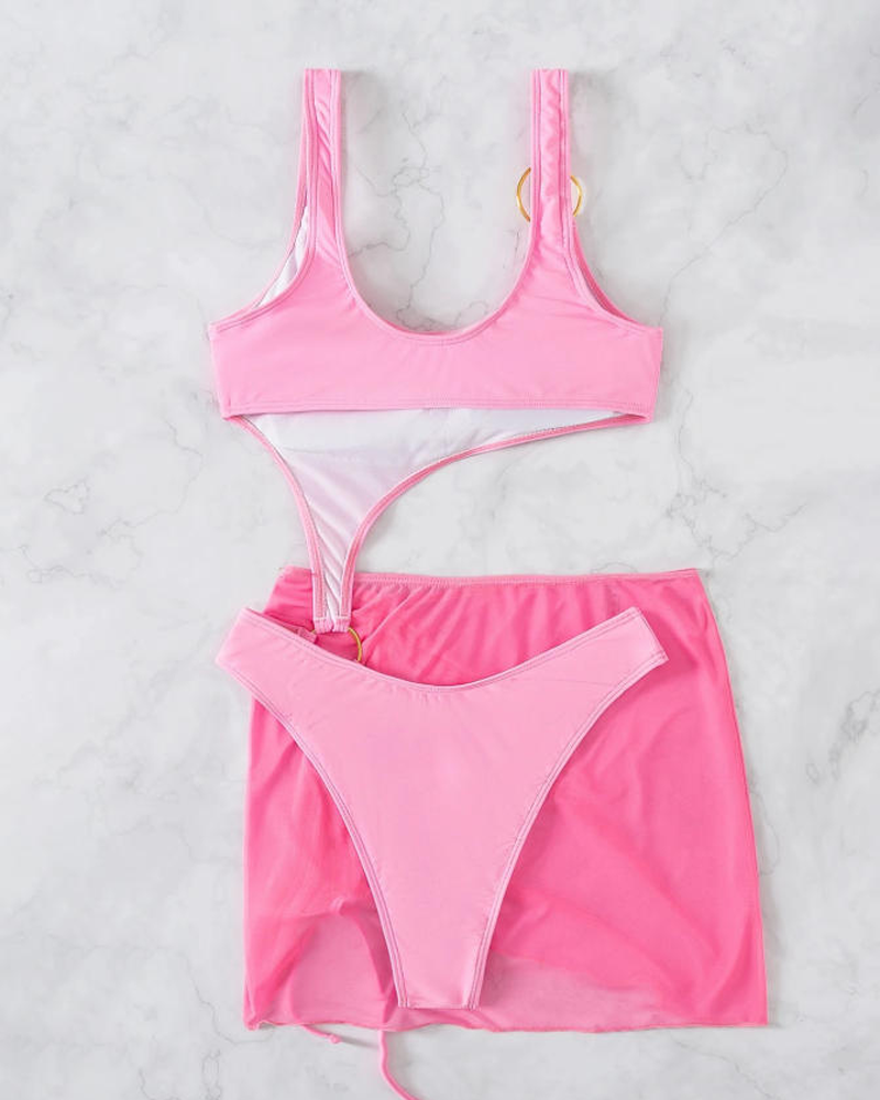 Conjunto de Bikini Transparente Sin Espalda con Cubierta Sexy
