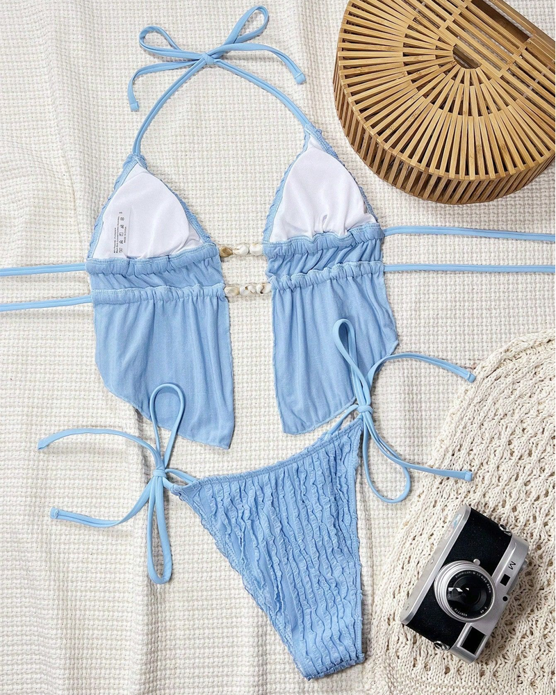 Conjunto de Bikini Sexy de Dos Piezas con Tirantes y Color Sólido