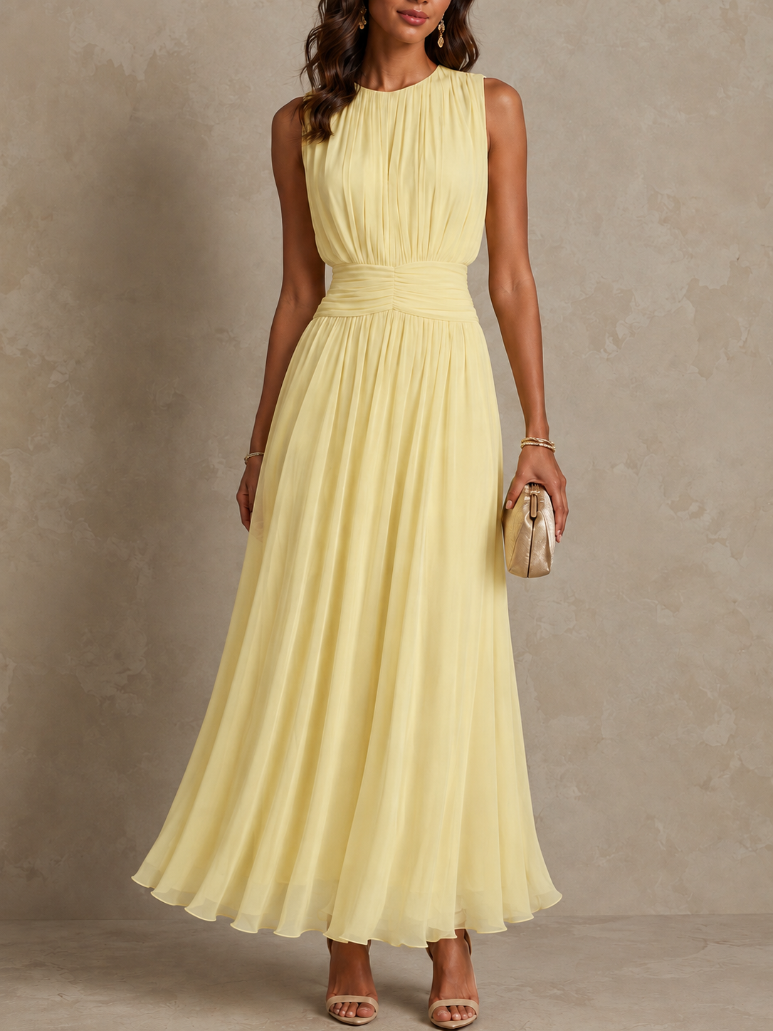 Isabel | Vestido Maxi Roxanne con Cintura Fruncida y Sin Mangas