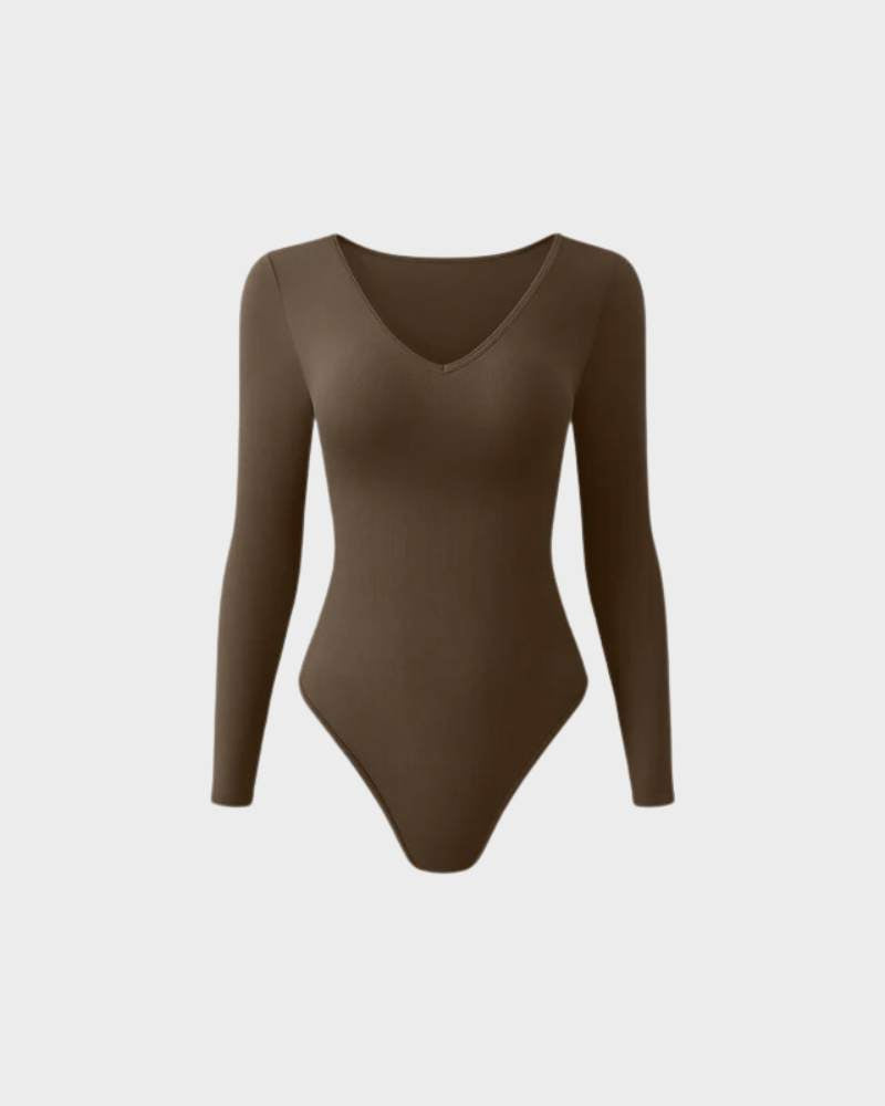 Floralshe® Body Acanalado Sexy de Manga Larga con Cuello en V