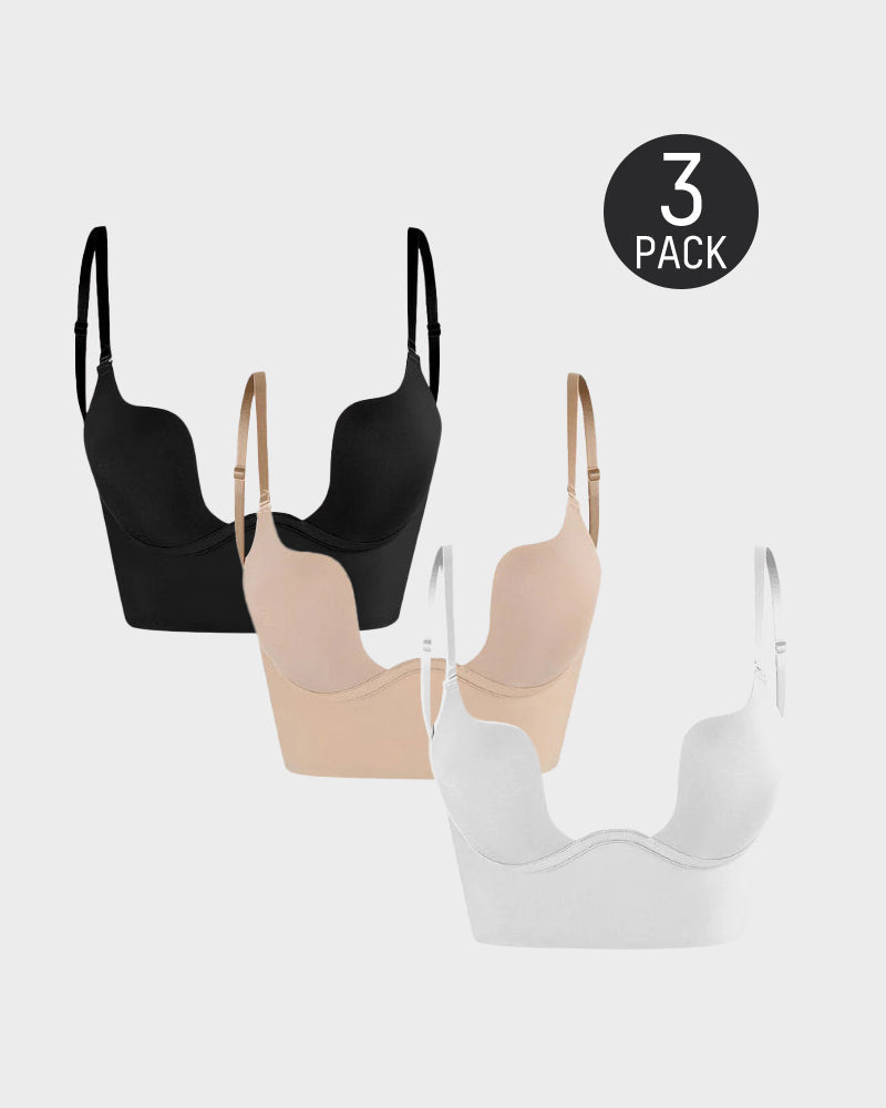 [Pack de 3] Sujetador de Espalda Baja con Escote Discreto - Negro, Beige y Blanco