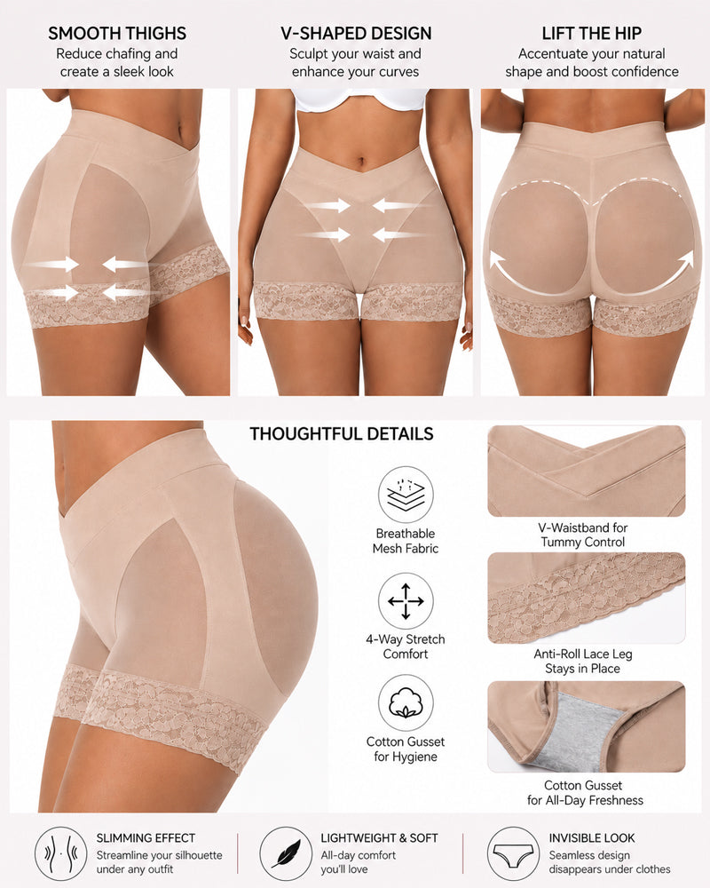 Panties Modeladores de Malla Transparente con Control de Abdomen y Levantamiento de Glúteos - Diseño V Crossover