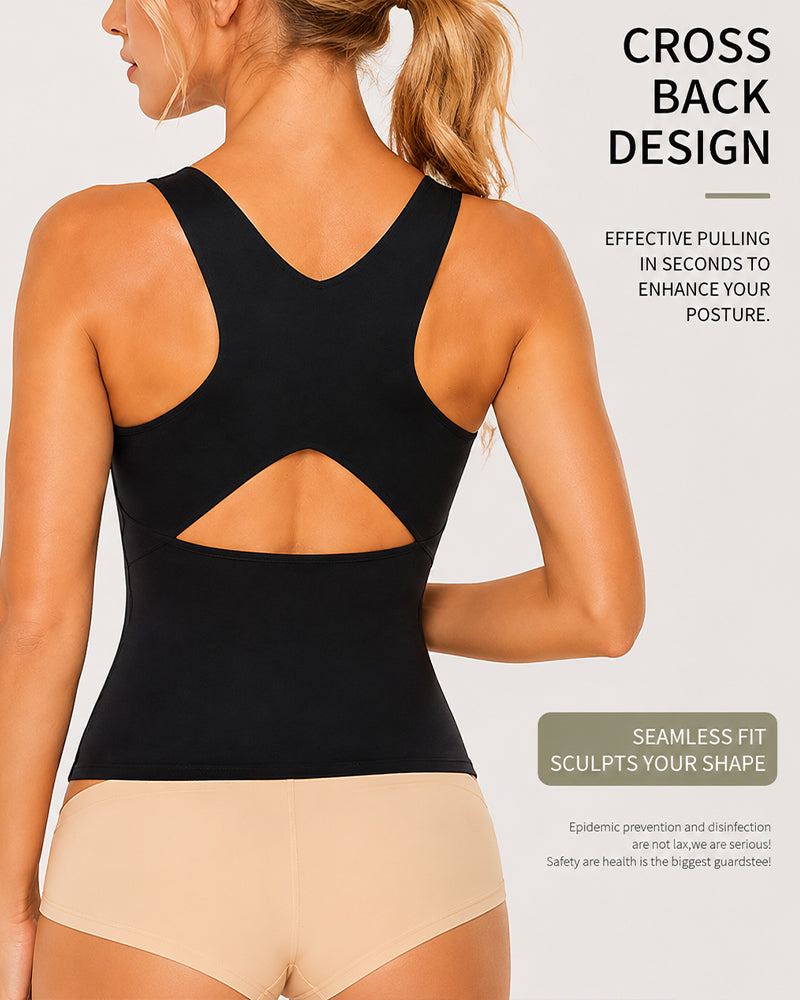 Chaleco moldeador sin costuras con control de abdomen y cierre frontal 4 en 1, sin alambres y diseño de espalda cruzada