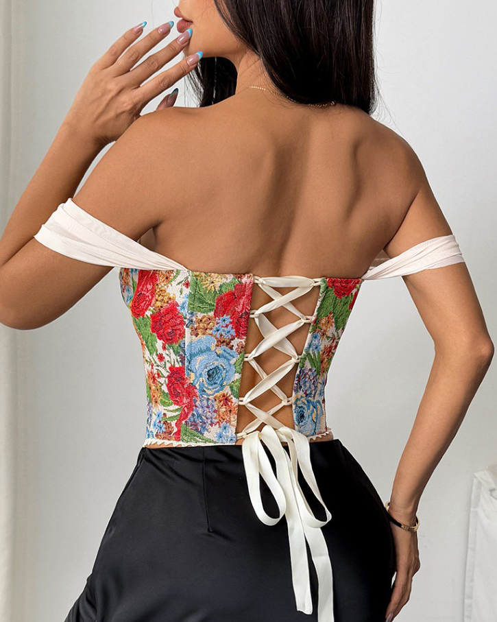 Elegante Corsé Ajustado con Espalda Atada y Sin Mangas