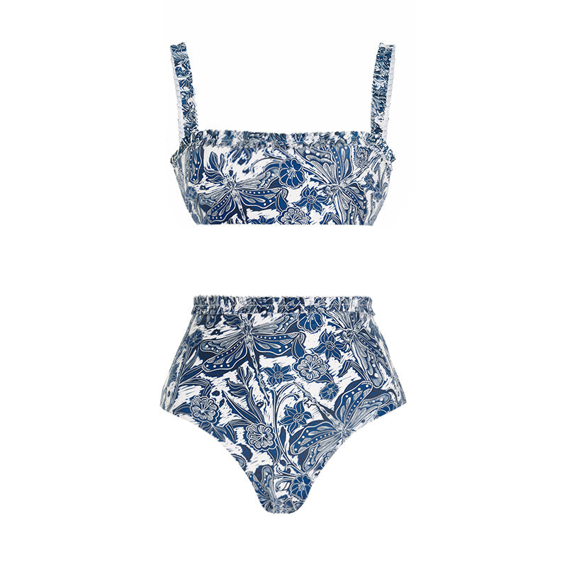 Conjunto de Bañador y Sarong con Diseño de Libélula Azul