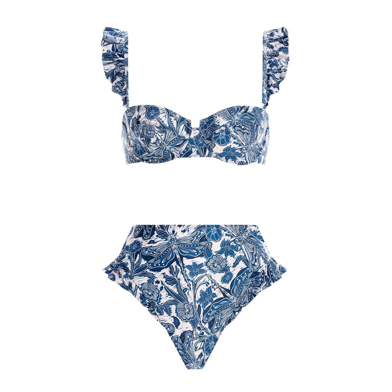 Conjunto de Bañador y Sarong con Diseño de Libélula Azul