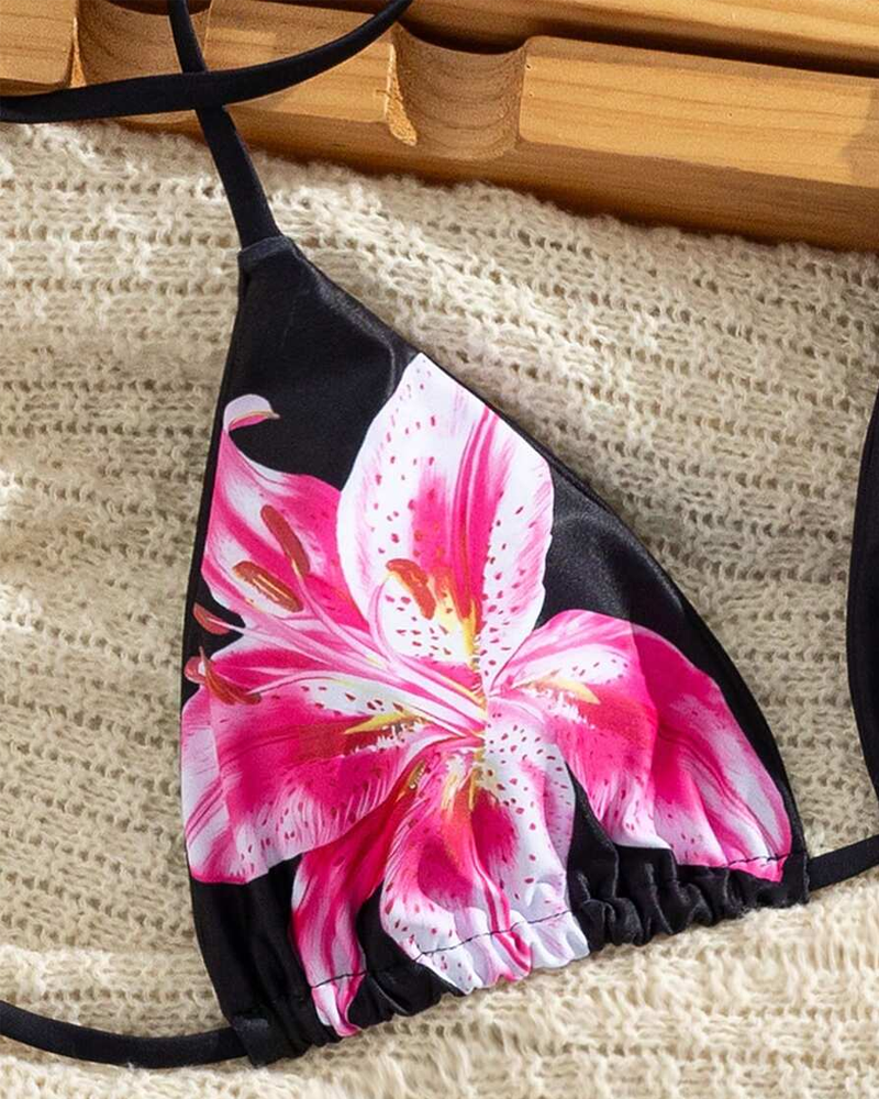 Conjunto de Bikini de Dos Piezas con Tiras Halter y Cintura Alta Estampada