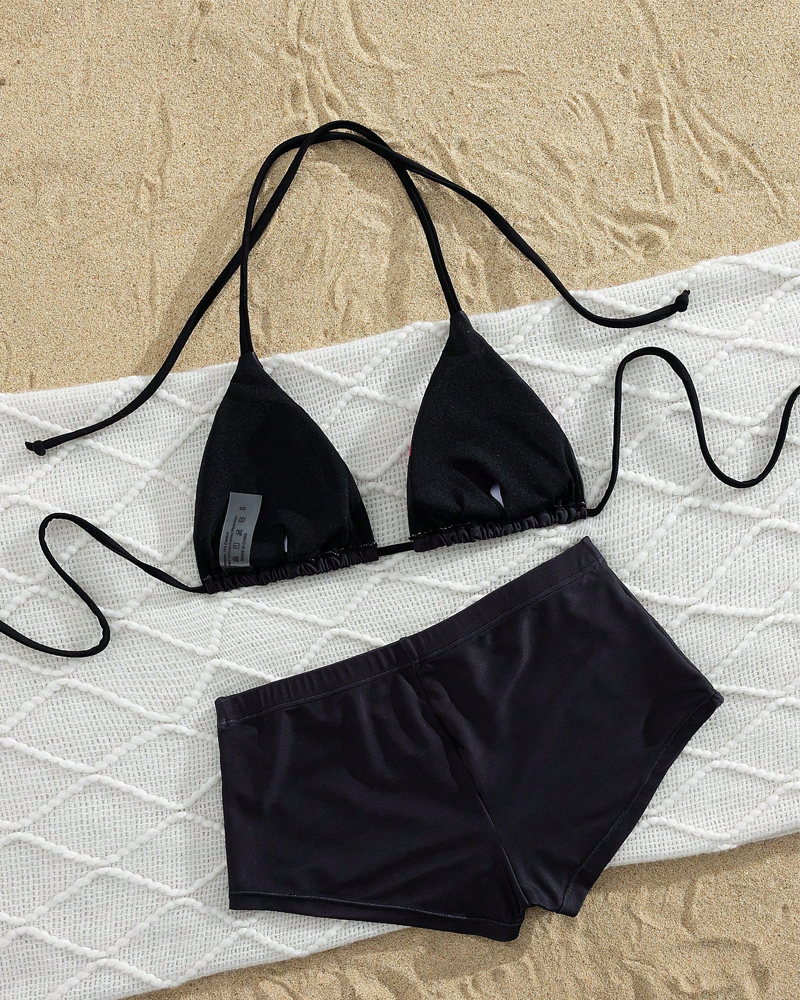 Conjunto de Bikini de Dos Piezas con Tiras Halter y Cintura Alta Estampada