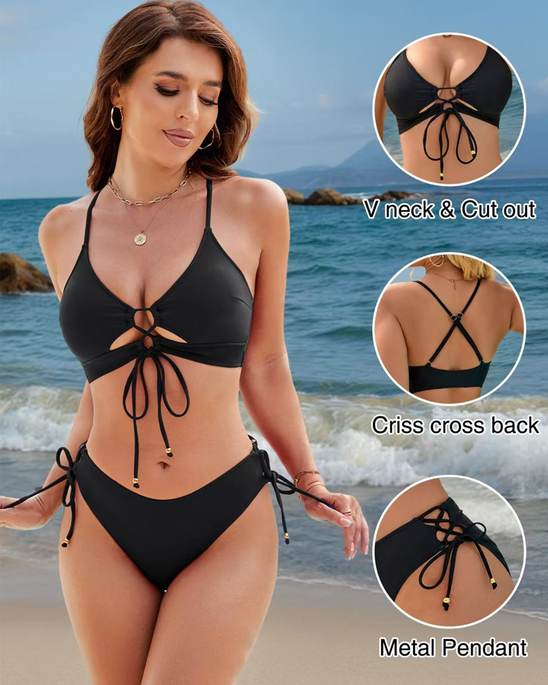 Conjunto de Bikini Sin Espalda con Tirantes Seductores