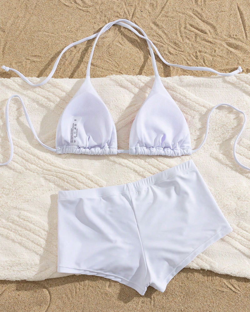 Conjunto de Bikini de Dos Piezas con Tiras Halter y Cintura Alta Estampada