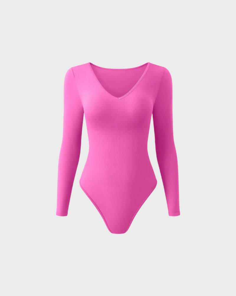 Floralshe® Body Acanalado Sexy de Manga Larga con Cuello en V