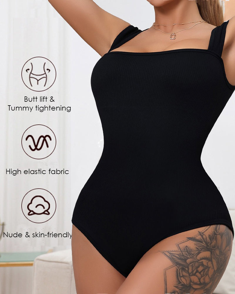 Top Sin Mangas de Cuello Cuadrado de Punto Acanalado Sin Costuras con Control Abdomen