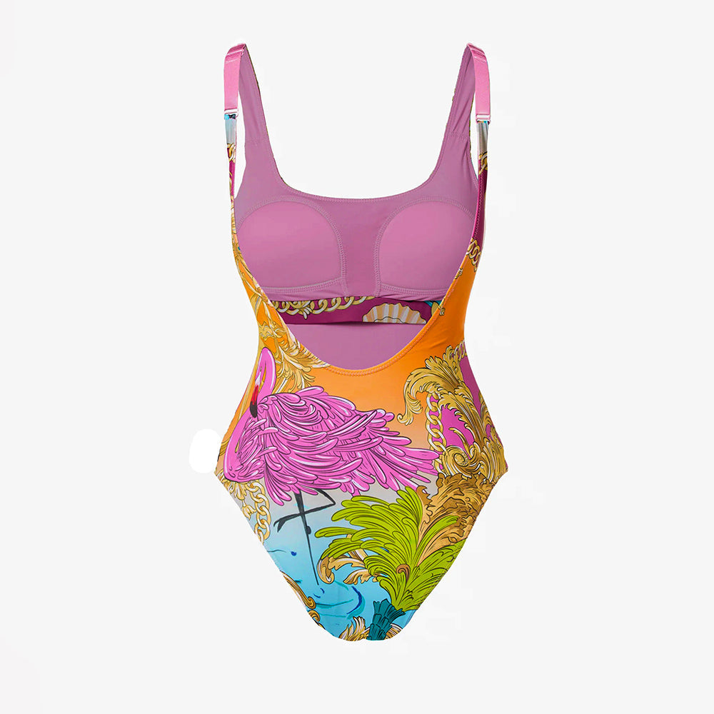 Conjunto de Baño de Una Pieza con Estampado de Concha y Sarong/Falda