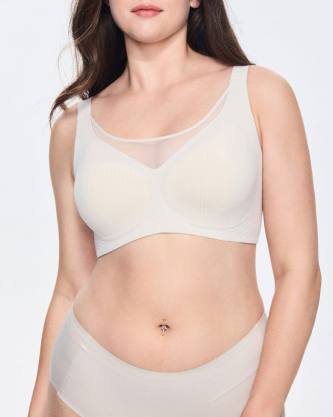 Sostén Push-up de Encaje Elástico sin Aros con Escote en V