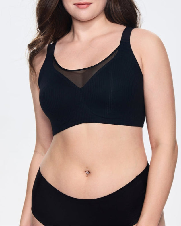 Sostén Push-up de Encaje Elástico sin Aros con Escote en V