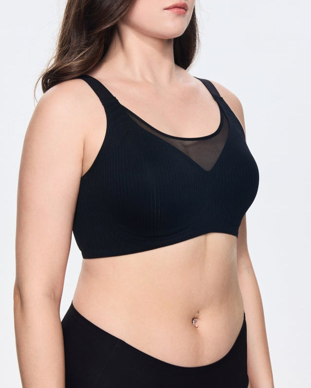Sostén Push-up de Encaje Elástico sin Aros con Escote en V