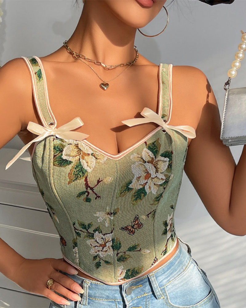 Chaleco Ajustado de Encaje con Lazo Estilo Francés para Mujeres - Cuerpo Modelador Sexy