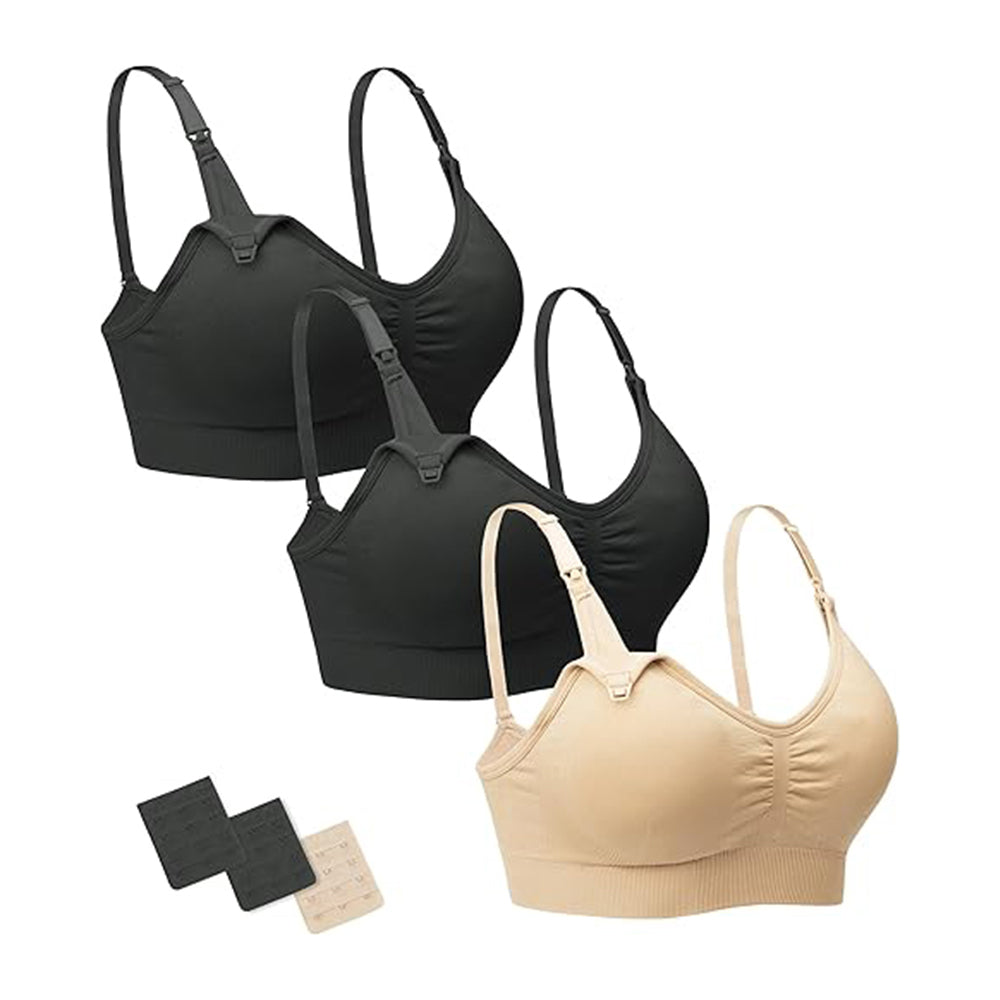 Paquete de 3 o 2 Sujetadores de Maternidad Sin Costuras para Pecho Completo con Extensores y Clips Adicionales