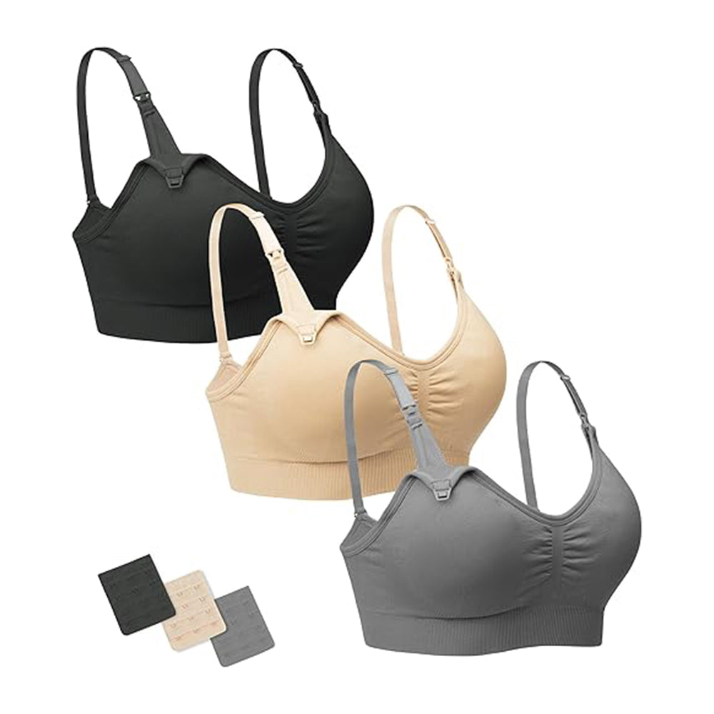 Paquete de 3 o 2 Sujetadores de Maternidad Sin Costuras para Pecho Completo con Extensores y Clips Adicionales