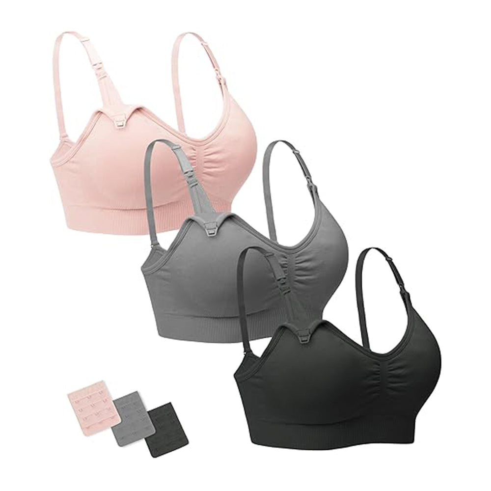 Paquete de 3 o 2 Sujetadores de Maternidad Sin Costuras para Pecho Completo con Extensores y Clips Adicionales