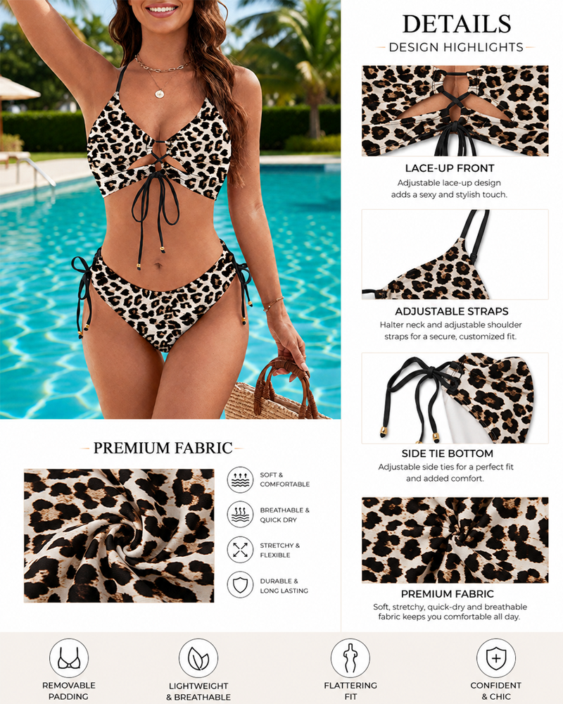 Conjunto de Bikini Sin Espalda con Tirantes Seductores