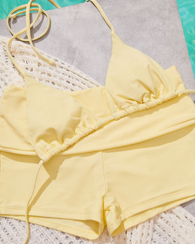 Conjunto de bikini de dos piezas con cuello halter en color sólido para mujer
