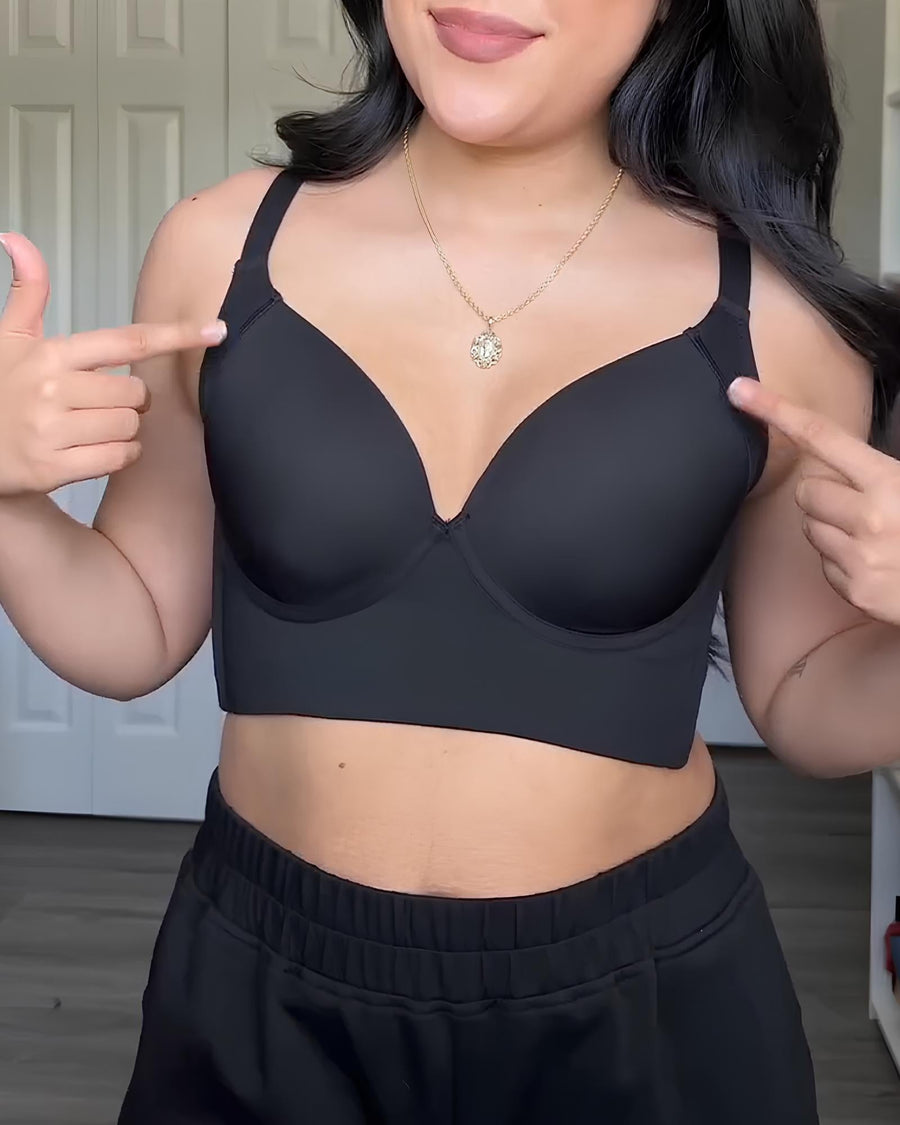 Body Shaper Bra with Underwire, V-Neck, Wide Back, and Long Torso