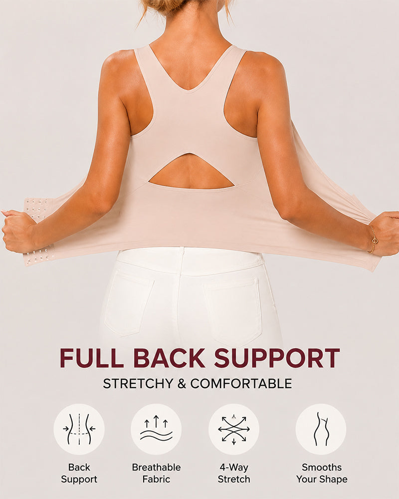 Chaleco moldeador sin costuras con control de abdomen y cierre frontal 4 en 1, sin alambres y diseño de espalda cruzada
