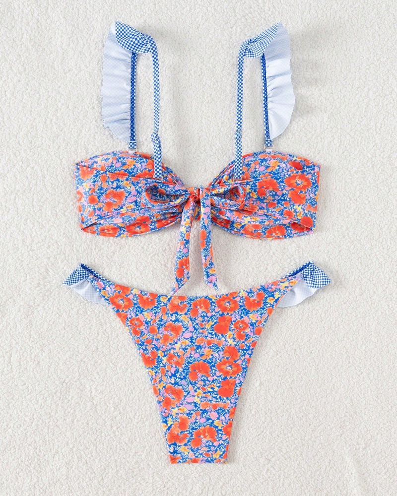 Conjunto de Bikini de Dos Piezas con Estampado Floral Retro