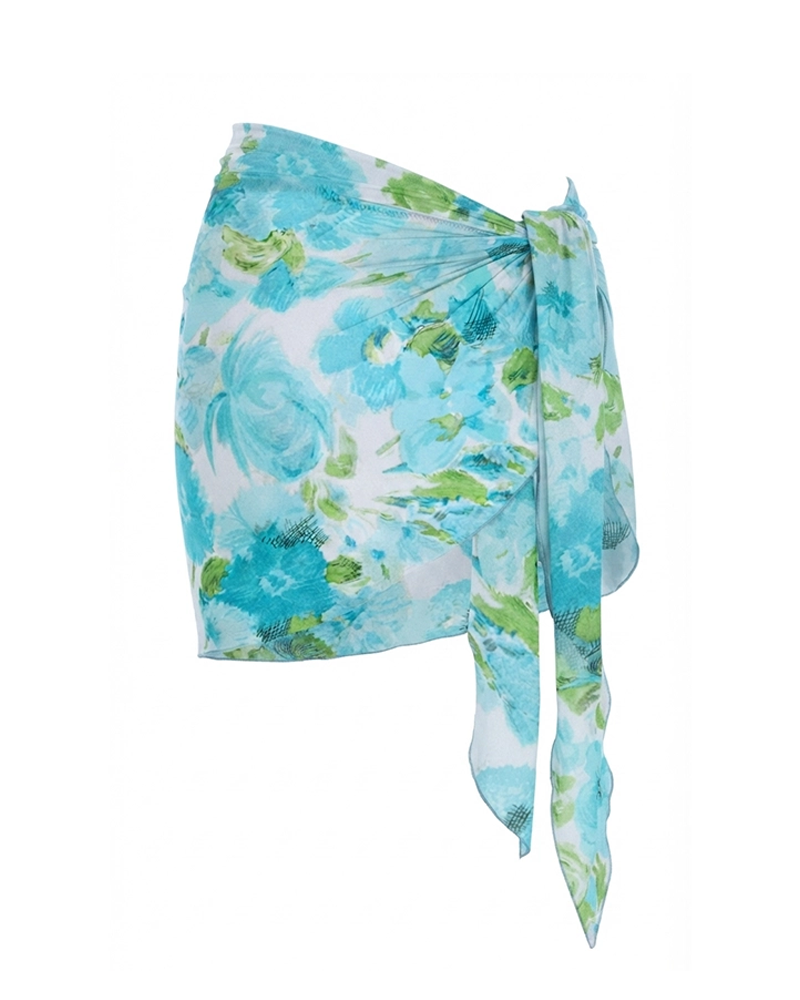 Conjunto de Bañador Abstracto en Tonos Azules con Diseño Floral