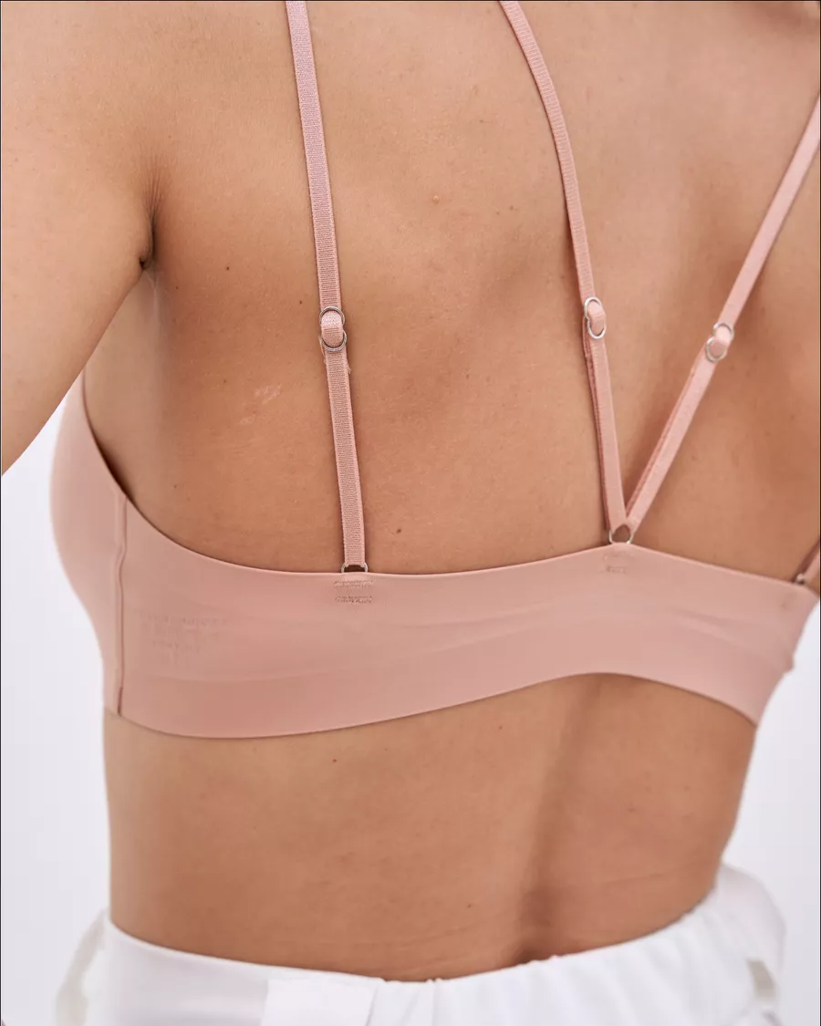 Sostén sin aros con tirantes cruzados y cierre frontal - Color Rosa