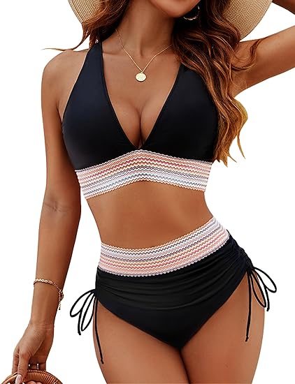 Conjuntos de Bikini Color Block con Control de Abdomen y Cintura Alta
