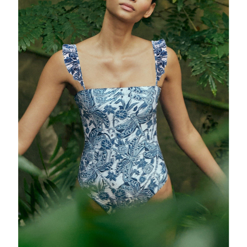 Conjunto de Bañador y Sarong con Diseño de Libélula Azul