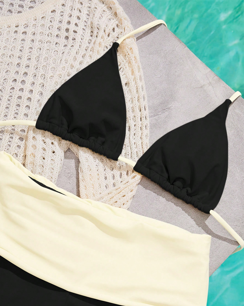 Conjunto de bikini de dos piezas con cuello halter en color sólido para mujer